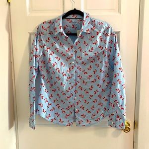 Boden Classic Shirt blue with cherries pattern. NWT 8R